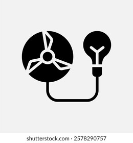 turbine and bulb lamp icon Glyph, free energy, ecology, renewable and green energy concept. Black and solid icon.