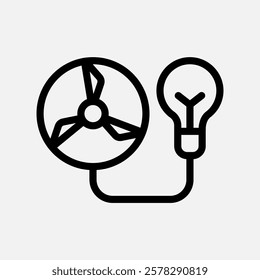 turbine and bulb lamp icon line, free energy, ecology, renewable and green energy concept. Linear and lineart icon.