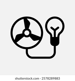 turbine and bulb lamp icon Semi solid, free energy, ecology, renewable and green energy concept. Black and semi solid icon.