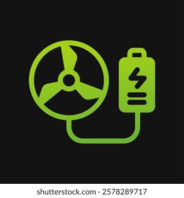 turbine charge battery icon Glyph color, free energy, ecology, renewable and green energy concept. Solid with Gradient color icon.