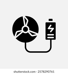 turbine charge battery icon Glyph, free energy, ecology, renewable and green energy concept. Black and solid icon.