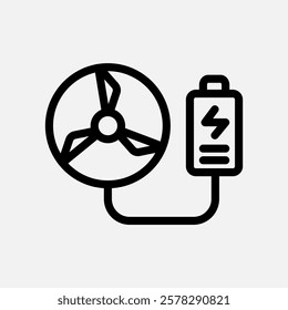 turbine charge battery icon line, free energy, ecology, renewable and green energy concept. Linear and lineart icon.