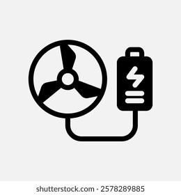 turbine charge battery icon Semi solid, free energy, ecology, renewable and green energy concept. Black and semi solid icon.