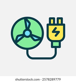 turbine and charge icon Flat line color, free energy, ecology, renewable and green energy concept. Line and flat color icon.