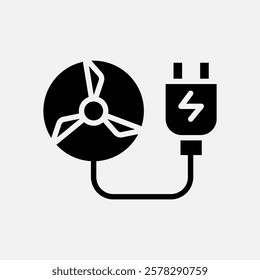 turbine and charge icon Glyph, free energy, ecology, renewable and green energy concept. Black and solid icon.