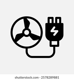 turbine and charge icon Semi solid, free energy, ecology, renewable and green energy concept. Black and semi solid icon.