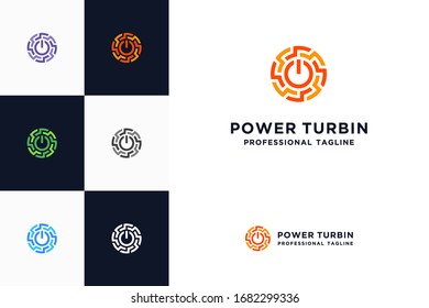 Turbine design symbol formed from a circle. this design is based on universally recognizable "power Electrical symbol". featuring Turbin symbol neatly packed in circle shaped icon.