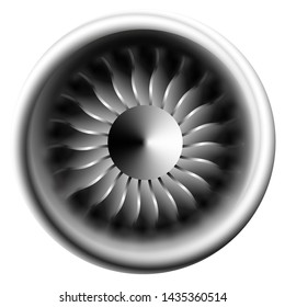 Turbine engine jet for airplane with fan blades in a circular motion Vector illustration for aircraft industry. Close-up on a white background
