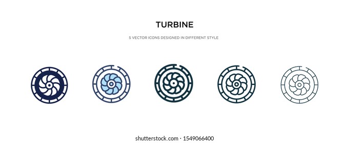 turbine icon in different style vector illustration. two colored and black turbine vector icons designed in filled, outline, line and stroke style can be used for web, mobile, ui