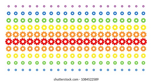 Turbine icon spectrum halftone pattern. Vector symbols organized into halftone array with vertical spectral gradient. Constructed for backgrounds, covers, templates and abstraction effects.