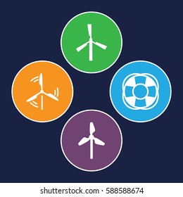 turbine icons set. Set of 4 turbine filled icons such as mill