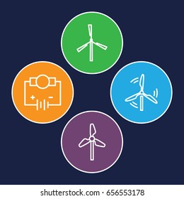 Turbine icons set. set of 4 turbine outline icons such as mill