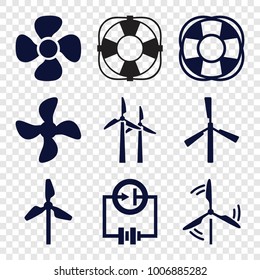 Turbine icons. set of 9 editable filled turbine icons such as mill, fan