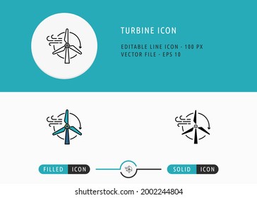 Turbine icons set editable stroke vector illustration. Energy power resource symbol. Icon line style on isolated background for ui mobile app, web design, and presentation.