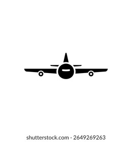 Turbine Jet Plane, Airplane Silhouette Solid Flat Vector Icon Isolated on White Background.