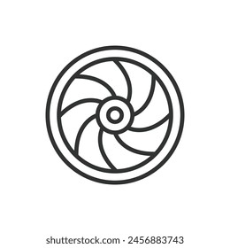 Turbine, in line design. Turbine, energy, power, wind, generator, rotation, blade on white background vector. Turbine editable stroke icon.