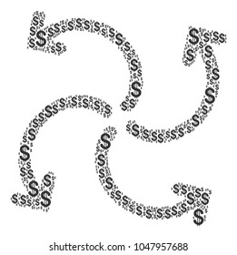 Turbine Rotation composition of dollar symbols. Vector dollar icons are grouped into turbine rotation composition.