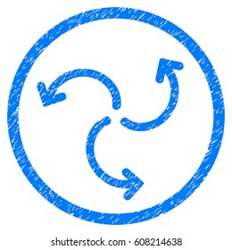 Turbine Rotation grainy textured icon inside circle for overlay watermark stamps. Flat symbol with dirty texture.