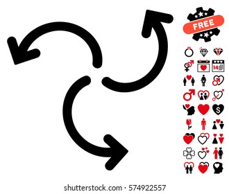 Turbine Rotation icon with bonus romantic graphic icons. Vector illustration style is flat rounded iconic intensive red and black symbols on white background.