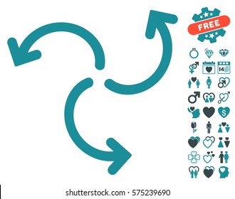 Turbine Rotation pictograph with bonus marriage symbols. Vector illustration style is flat rounded iconic soft blue symbols on white background.