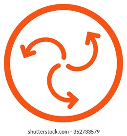 Turbine Rotation vector icon. Style is flat circled symbol, orange color, rounded angles, white background.