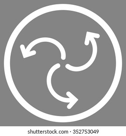 Turbine Rotation vector icon. Style is flat circled symbol, white color, rounded angles, gray background.