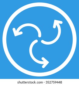 Turbine Rotation vector icon. Style is flat circled symbol, white color, rounded angles, blue background.
