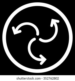Turbine Rotation vector icon. Style is flat circled symbol, white color, rounded angles, black background.