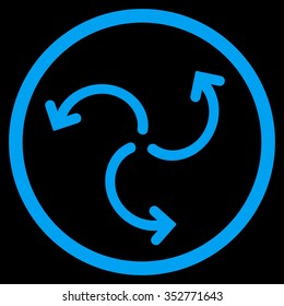 Turbine Rotation vector icon. Style is flat circled symbol, blue color, rounded angles, black background.