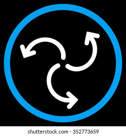 Turbine Rotation vector icon. Style is bicolor flat circled symbol, blue and white colors, rounded angles, black background.