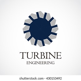 Turbine tech of engineering abstract vector and logo design or template machine business icon of company identity symbol concept