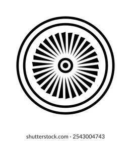 Turbine, Turbomaschine, schwarz-weiß, einzelne Symbole gesetzt. Mechanische Vorrichtung zur Erzeugung von Energiepiktogrammen. Flugzeugturbine, Motorleistung, Schaufeln, Ventilator