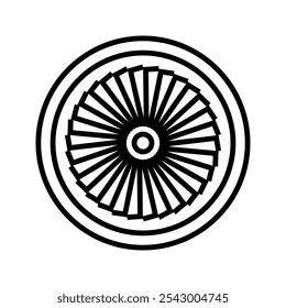 Turbine, Turbomaschine, schwarz-weiß, einzelne Symbole gesetzt. Mechanische Vorrichtung zur Erzeugung von Energiepiktogrammen. Flugzeugturbine, Motorleistung, Schaufeln, Ventilator