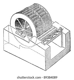 Turbine, vintage engraved illustration. Magasin Pittoresque 1875.