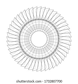 Turbine wheel concept outline. Vector rendering of 3d. Wire-frame style. The layers of visible and invisible lines are separated