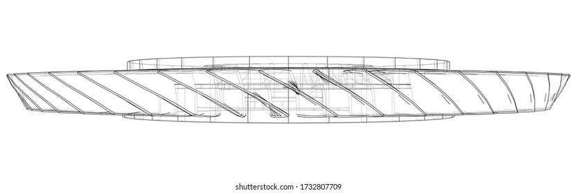 Turbine wheel concept outline. Vector rendering of 3d. Wire-frame style. The layers of visible and invisible lines are separated