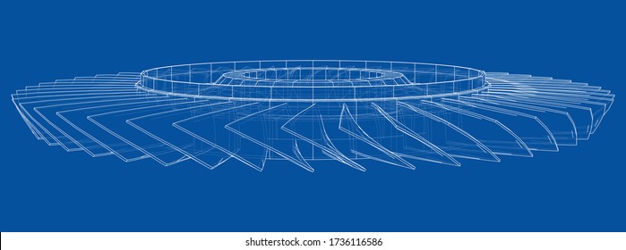 Turbine wheel concept outline. Vector rendering of 3d. Wire-frame style. The layers of visible and invisible lines are separated