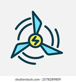 turbine wind energy icon Flat line color, free energy, ecology, renewable and green energy concept. Line and flat color icon.