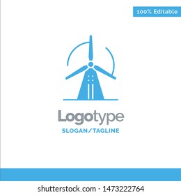 Turbine, Wind, Energy, Power Blue Solid Logo Template. Place for Tagline