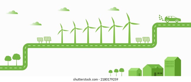 Turbine wind power green energy electricity concept wind energy plant with green grass open sky ecology concept vector illustration 