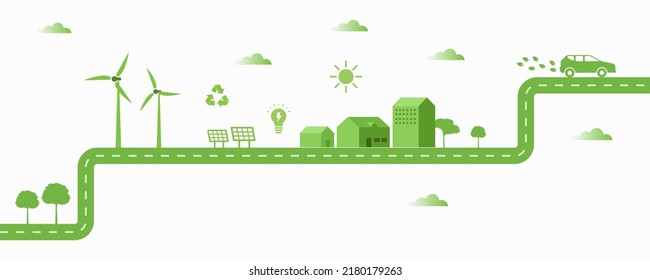 Turbine wind power green energy electricity concept wind energy plant with green grass open sky ecology concept vector illustration 