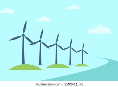 Turbine wind power green energy electricity concept wind energy plant with green grass open sky vector illustration