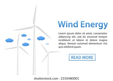 Turbine wind power green energy electricity concept wind energy plant. Environment protection, ecology conservation concept flat. Wind power station background. Renewable energy. Vector illustration