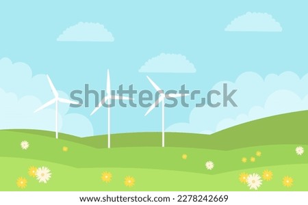 Turbine wind power green energy electricity concept wind energy plant with green grass open sky vector illustration