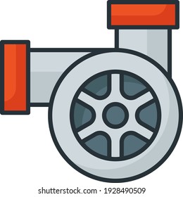 Dispositivo de inducción forzado de turbiedad Concepto Vector Color del Diseño Icono, Servicio de Vehículos de Motor y taller de reparación de automóviles Símbolo, Piezas de repuesto de Turbocompresor de camión Signo, ilustración de material mecánico automático