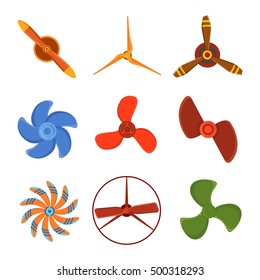 Turbines icons propeller fan rotation technology equipment