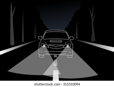 Turbo car in night forest