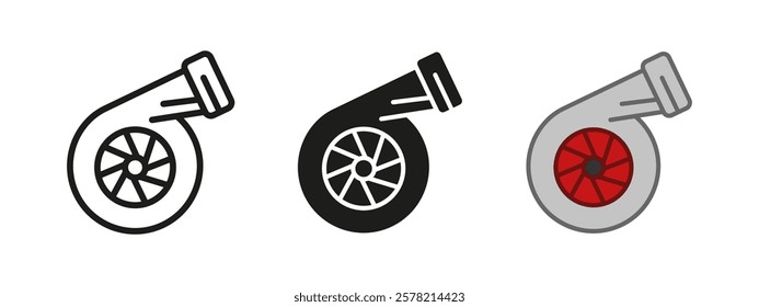 Turbo charger icon. Car turbine vector illustration. Automotive turbocharger symbol. Auto engine sign. Vehicle part power element. Automobile racing sport. Mechanic, tuning and modification pictogram.