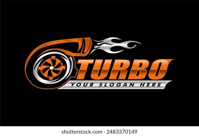 turbo diesel performance logo template emblem automotive on black background