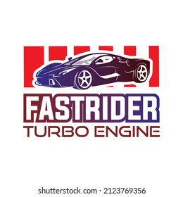 turbo engine fast car logo, great silhouette of modern car vector illustration